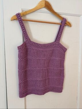 Vince Lilac Spring Crochet Knit Tank Top - Women 100% Cotton